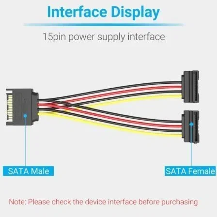 Vention Cable de Alimentación SATA Macho a 2x SATA Hembra 0,15 m Negro KDBBB Vention Cable de Alimentación SATA Macho a 2x SATA Hembra 0,15 m Negro KDBBB